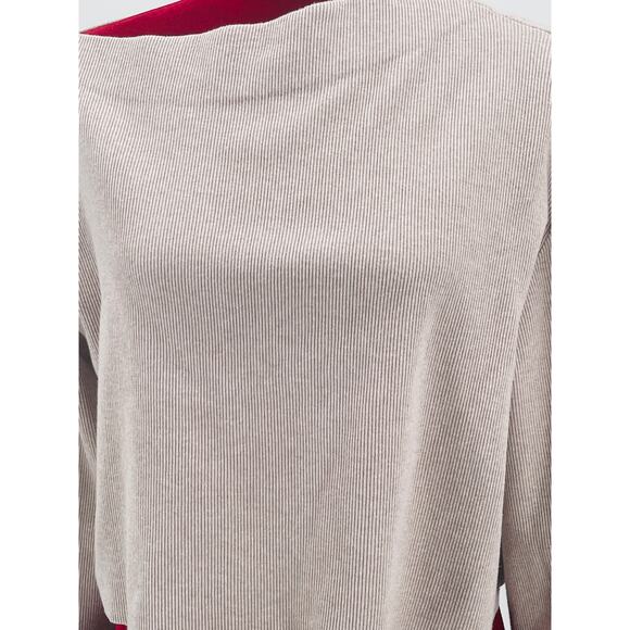 THEORY SZ L Asymmetric Knit Top In Oatmeal Crop Sweater NWT B99 - Picture 9 of 9